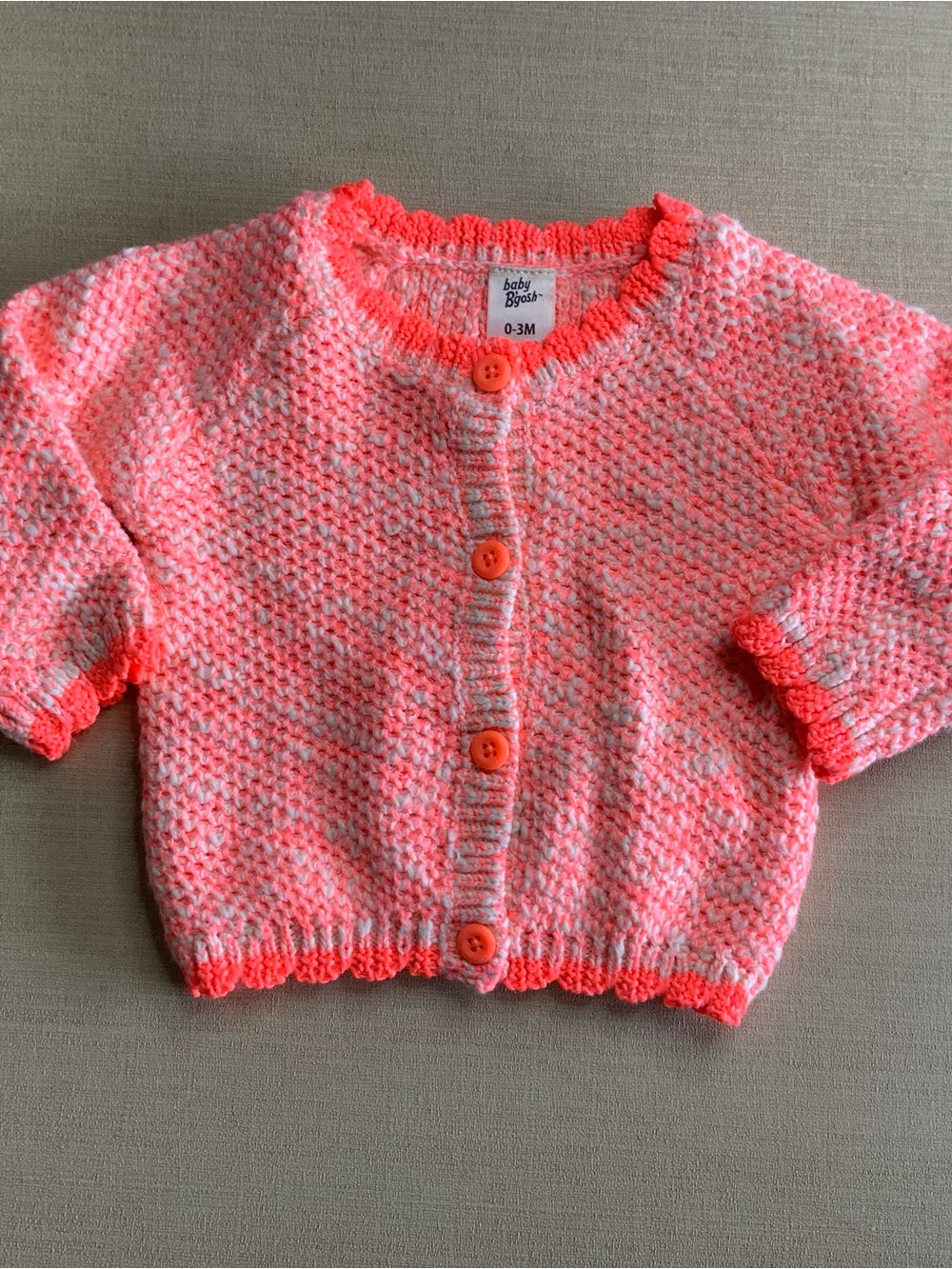 OshKosh B'gosh Neon Coral & White Knit Baby Cardigan